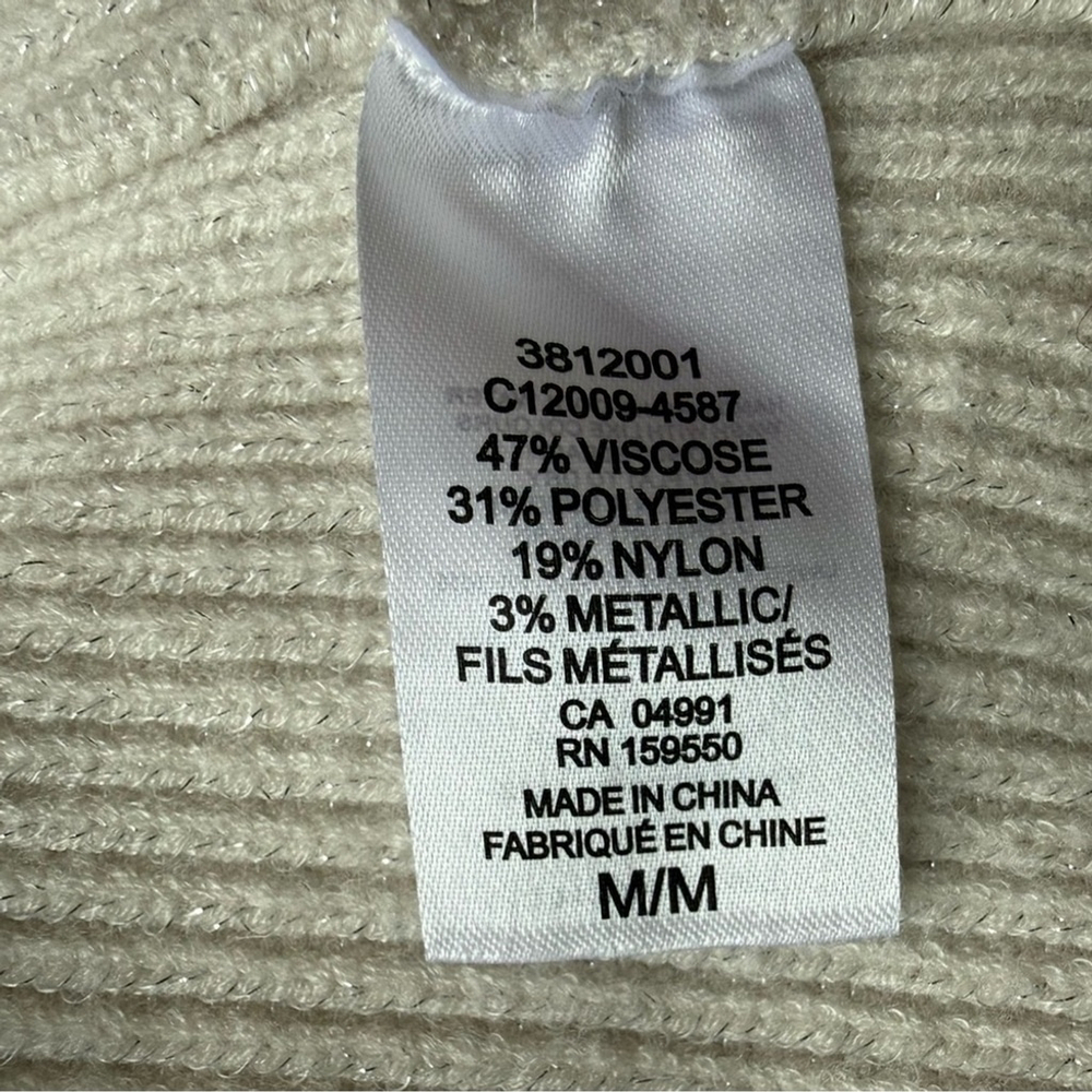 Hilary Radley V-Neck Cream & Silver Metallic Sweater Size M Shimmer Neutral - Picture 5 of 14
